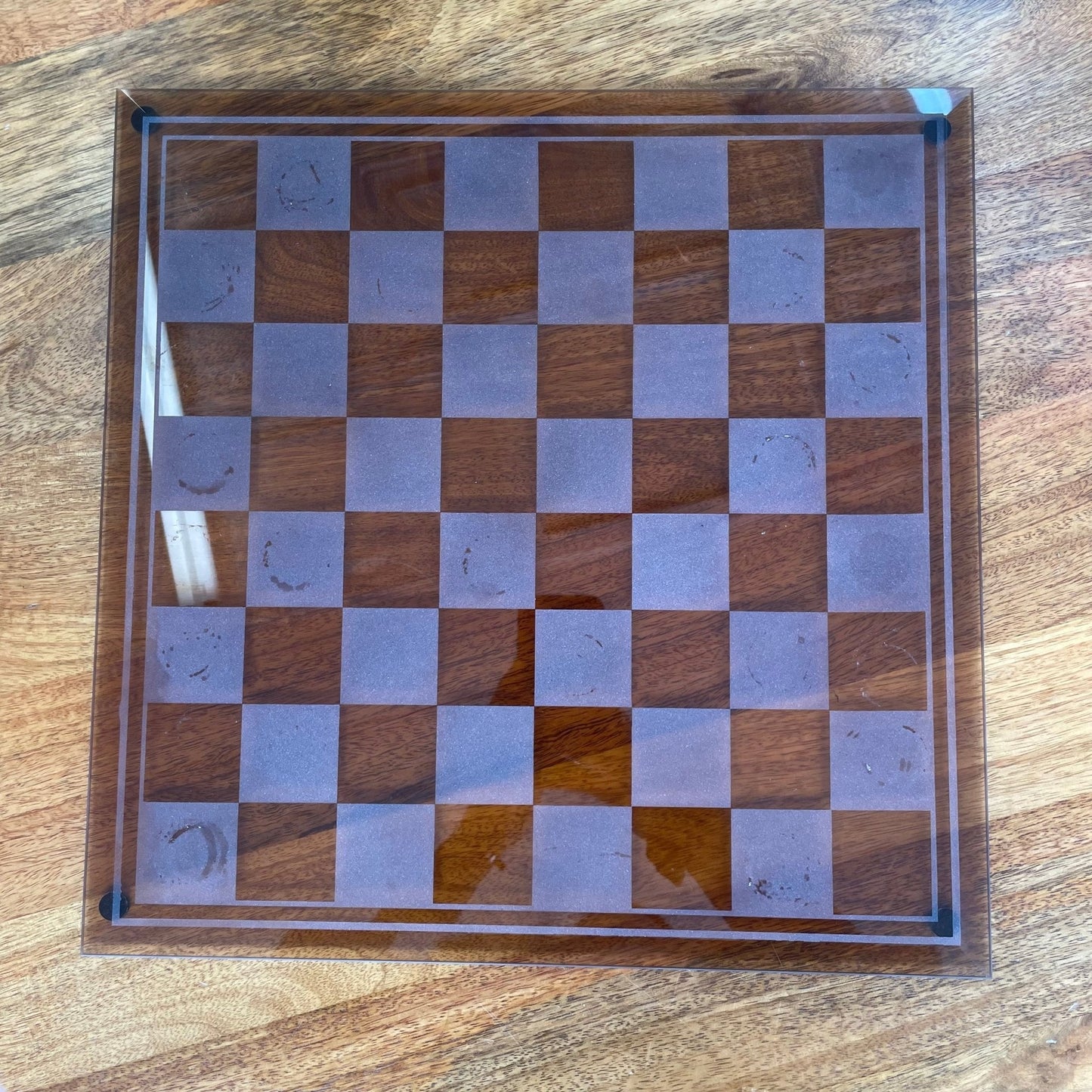 Vintage Frosted & Clear Glass Chess Set — Beveled 14.5" Board, Late 20th Century - Loom Vintage