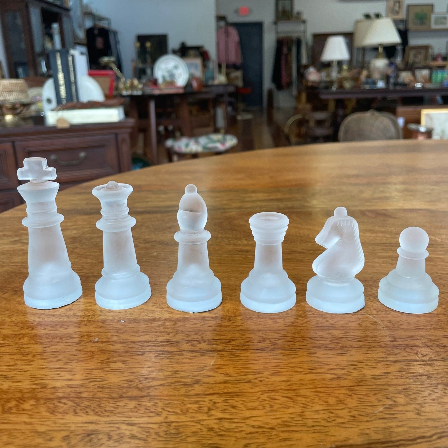 Vintage Frosted & Clear Glass Chess Set – Beveled 14.5″ Board w/ Case - Loom Vintage