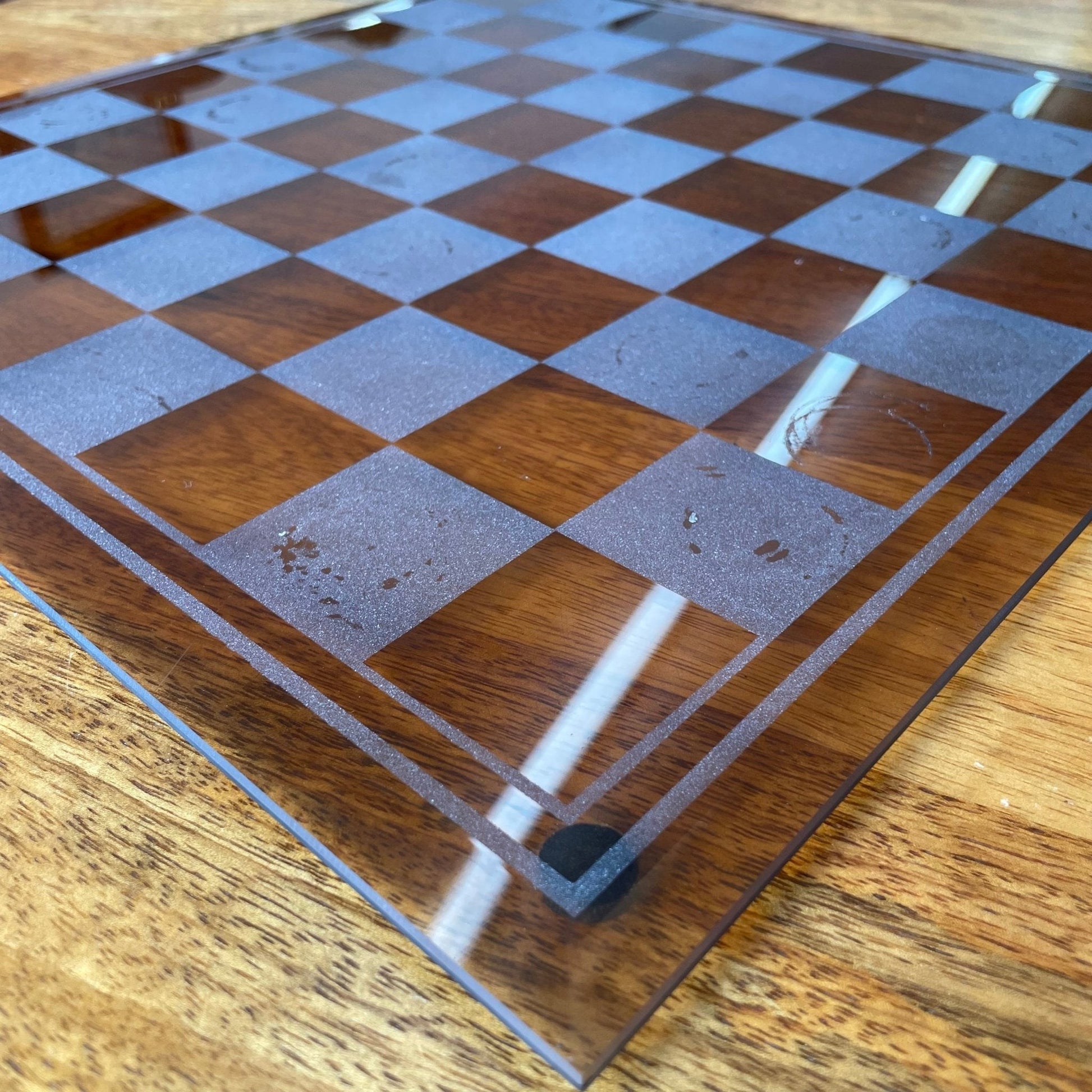 Vintage Frosted & Clear Glass Chess Set – Beveled 14.5″ Board w/ Case - Loom Vintage