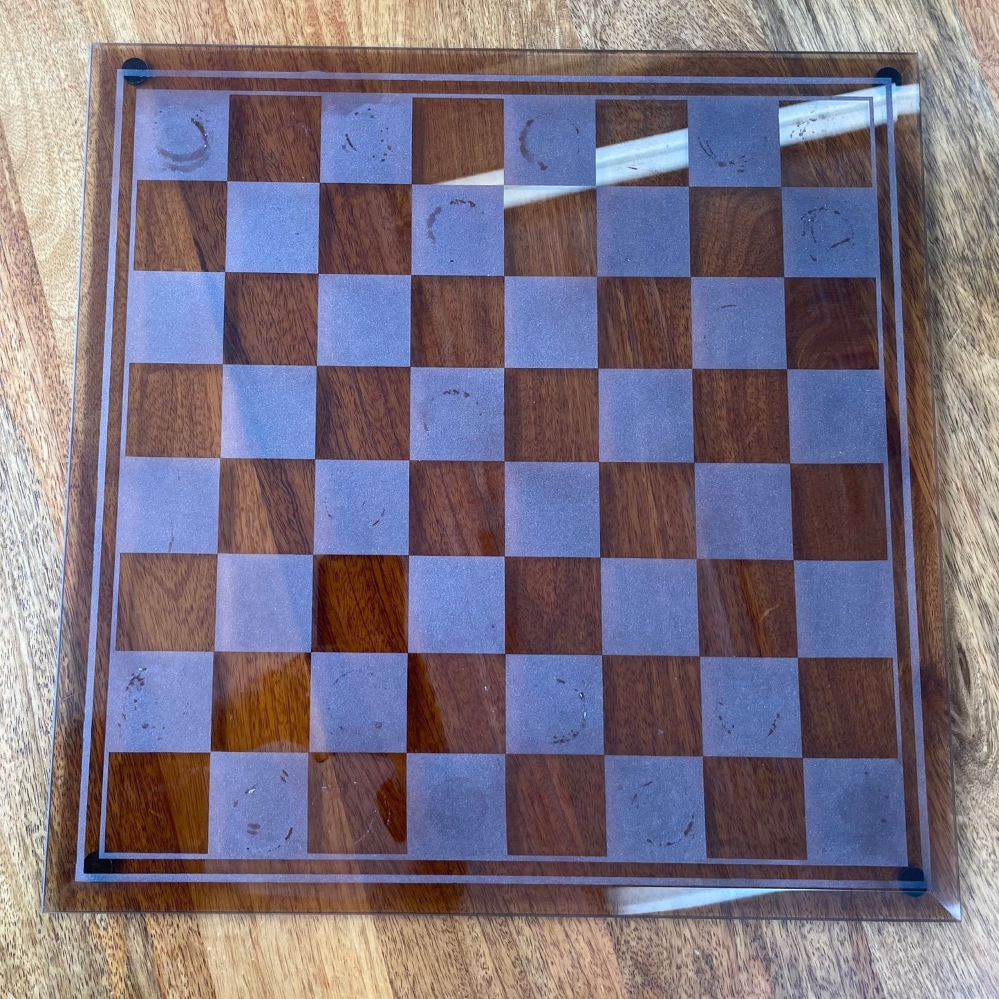Vintage Frosted & Clear Glass Chess Set – Beveled 14.5″ Board w/ Case - Loom Vintage