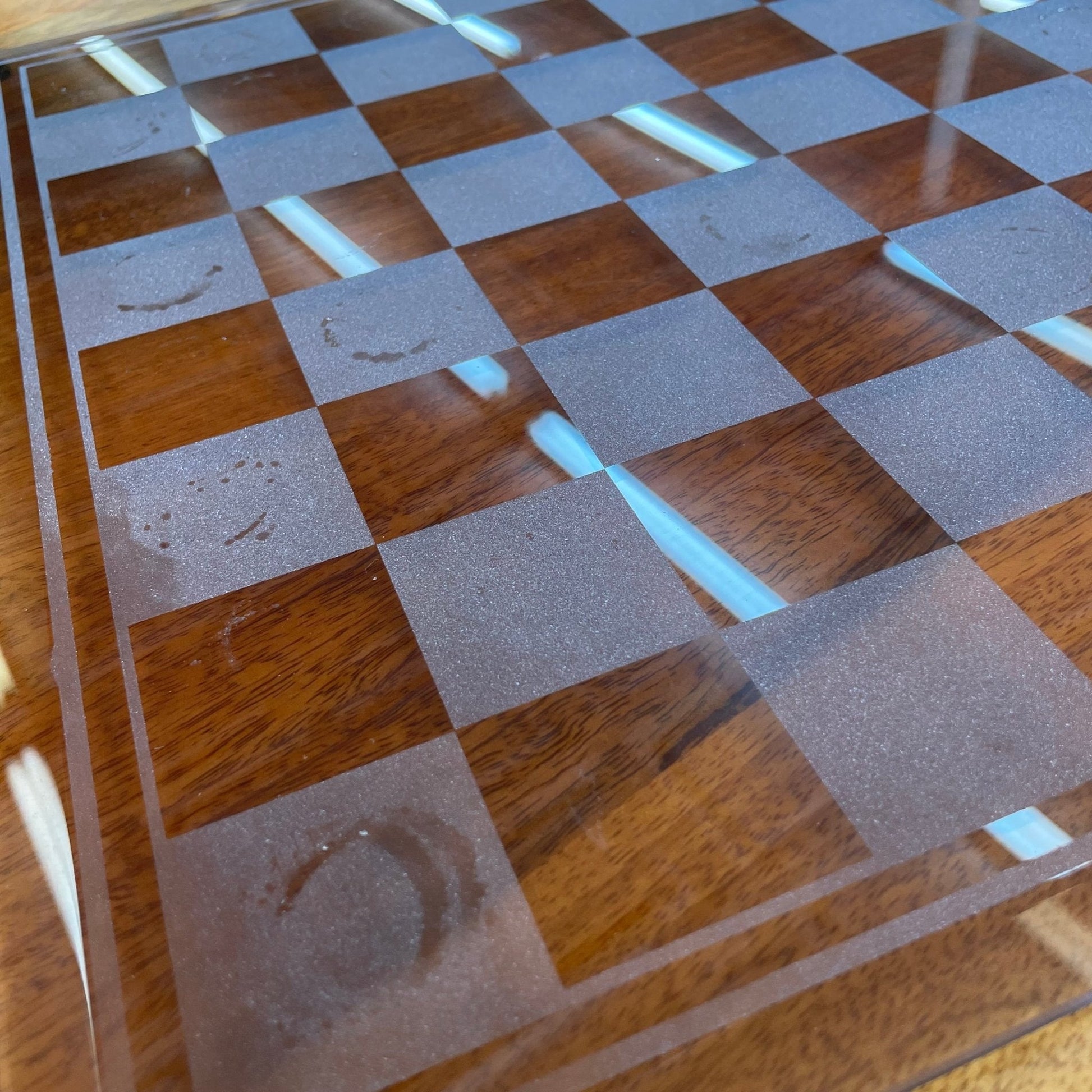 Vintage Frosted & Clear Glass Chess Set – Beveled 14.5″ Board w/ Case - Loom Vintage
