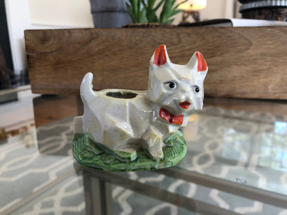 Vintage Geometric Lusterware Cat Planter, Pincushion, Japan, Kitten Figurine - Loom Vintage