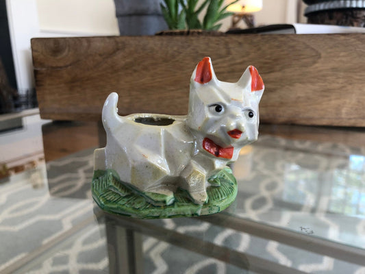 Vintage Geometric Lusterware Cat Planter, Pincushion, Japan, Kitten Figurine - Loom Vintage