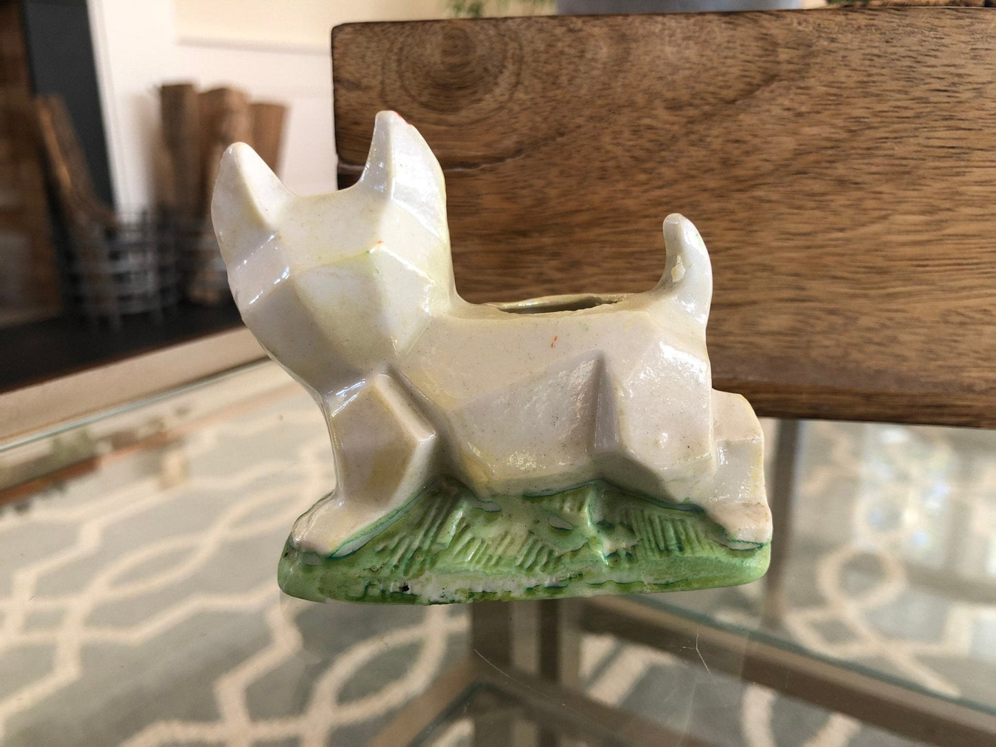 Vintage Geometric Lusterware Cat Planter, Pincushion, Japan, Kitten Figurine - Loom Vintage