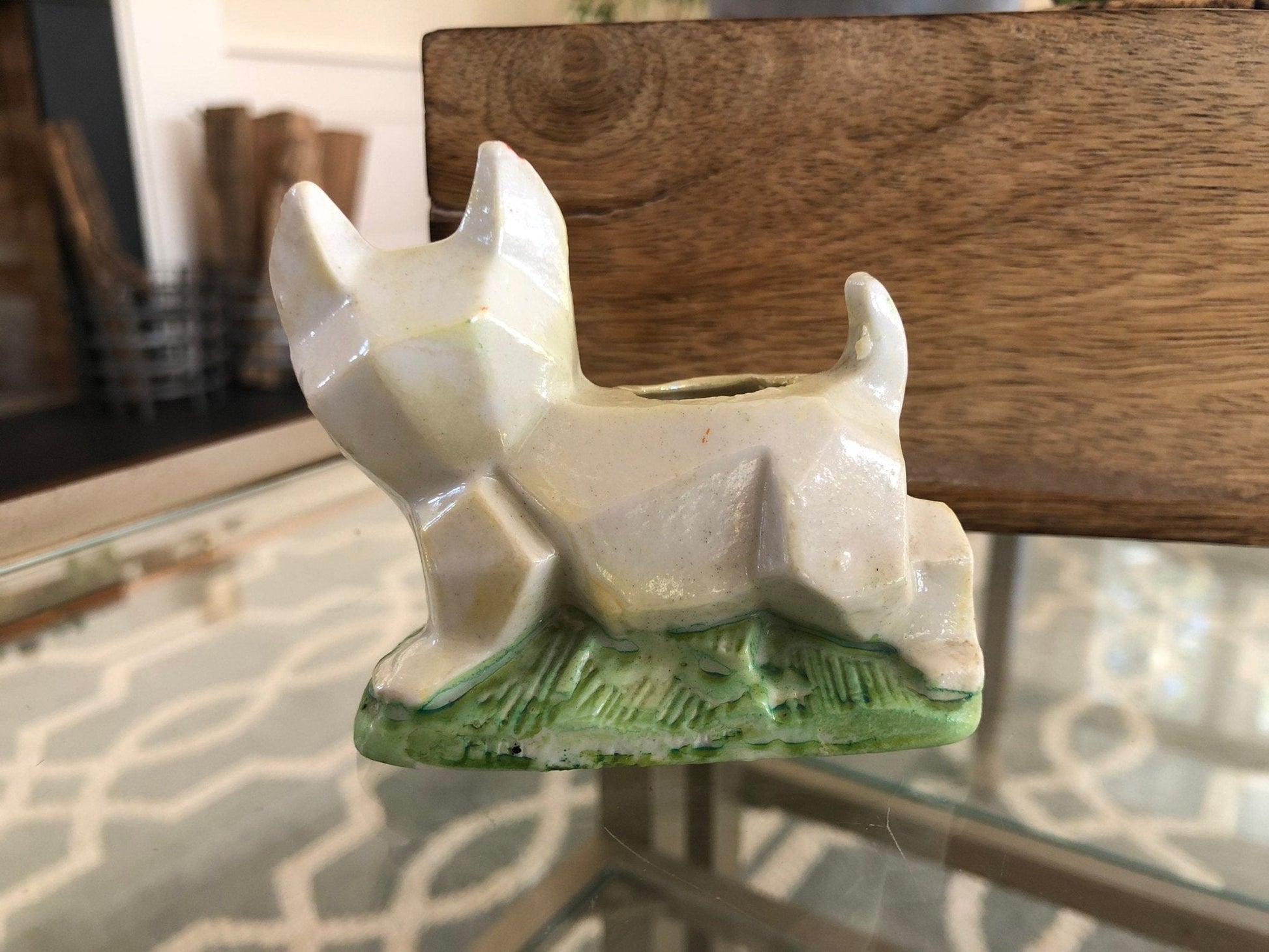 Vintage Geometric Lusterware Cat Planter, Pincushion, Japan, Kitten Figurine - Loom Vintage