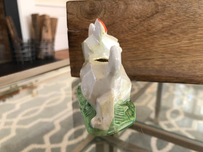 Vintage Geometric Lusterware Cat Planter, Pincushion, Japan, Kitten Figurine - Loom Vintage