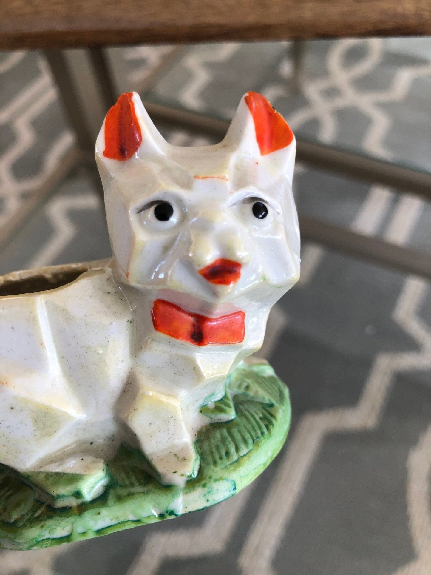 Vintage Geometric Lusterware Cat Planter, Pincushion, Japan, Kitten Figurine - Loom Vintage