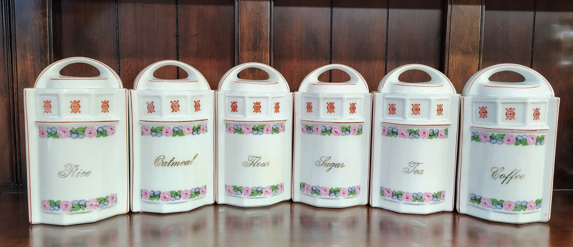 Vintage German Porcelain 13 - Piece Floral Kitchen Canister Set - Loom Vintage