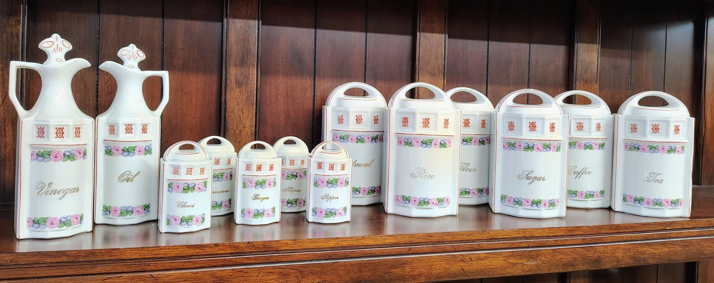 Vintage German Porcelain 13 - Piece Floral Kitchen Canister Set - Loom Vintage