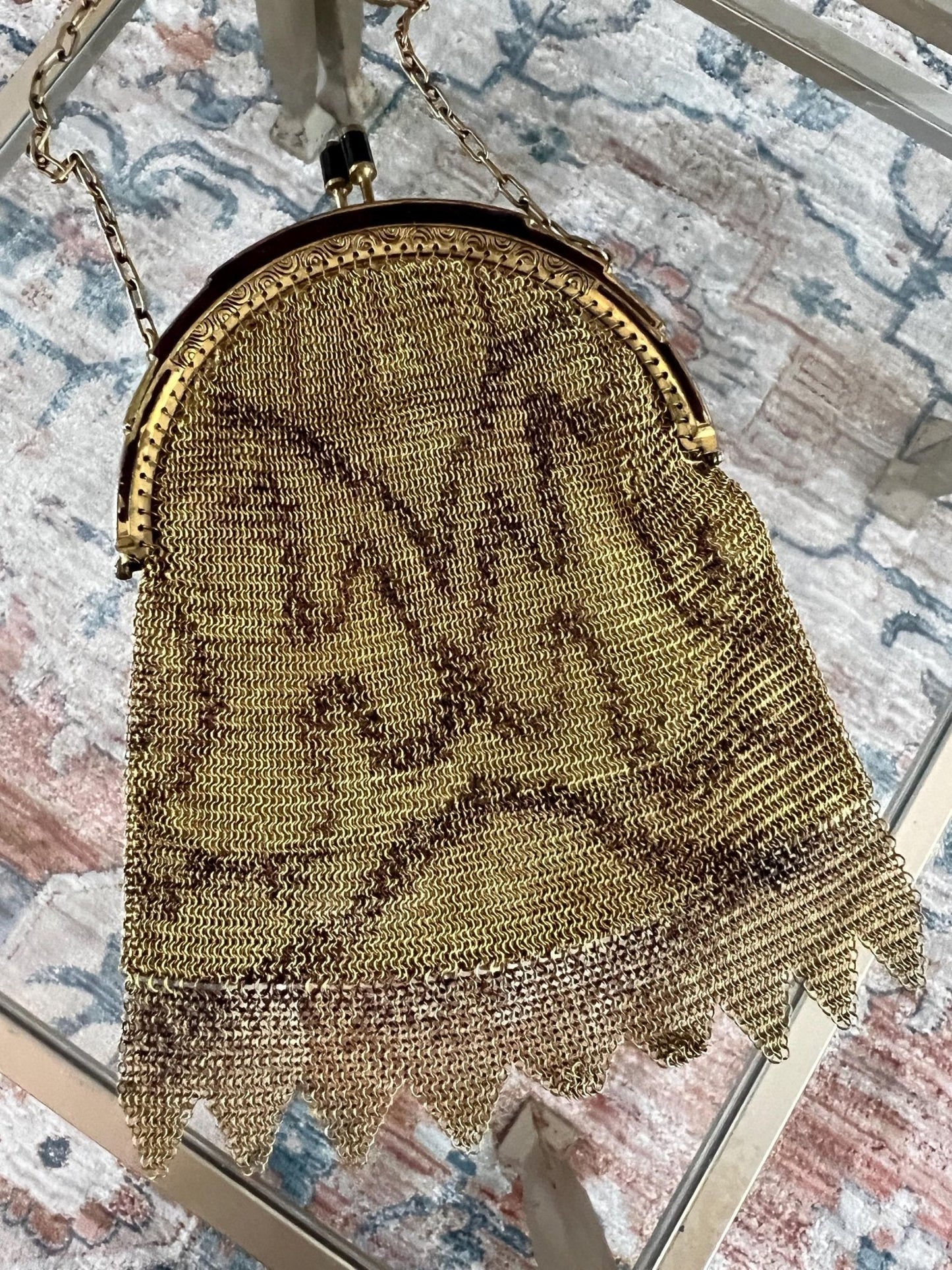 Vintage Germany Gold Link Mesh Purse, Dresden Handbag with Kissing Clasp - Loom Vintage