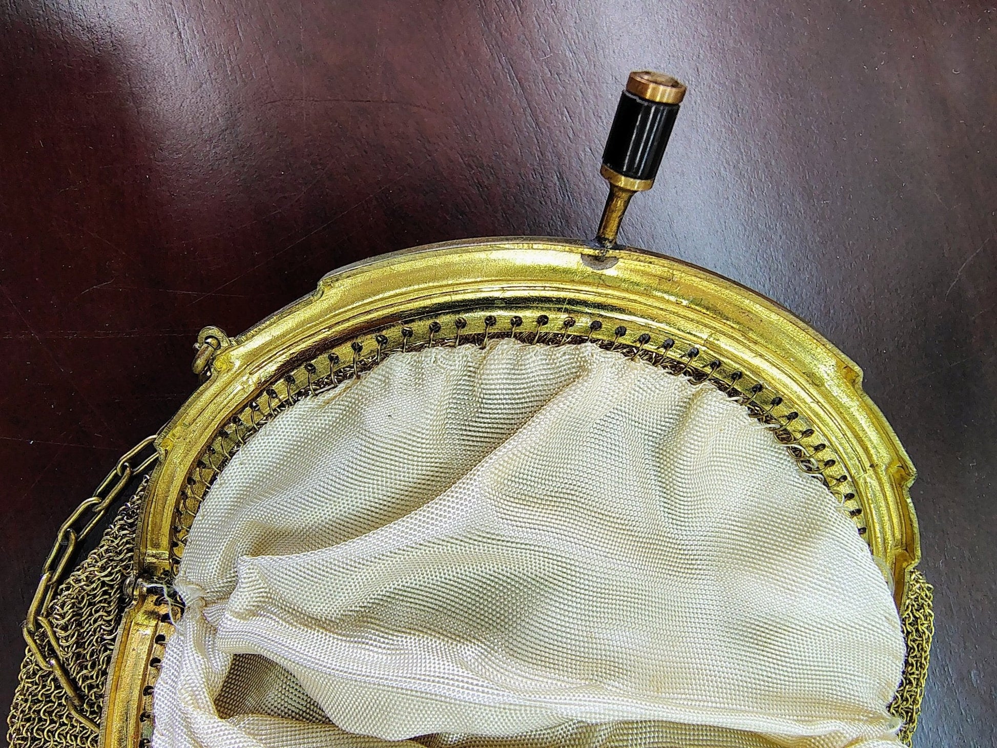 Vintage Germany Gold Link Mesh Purse, Dresden Handbag with Kissing Clasp - Loom Vintage