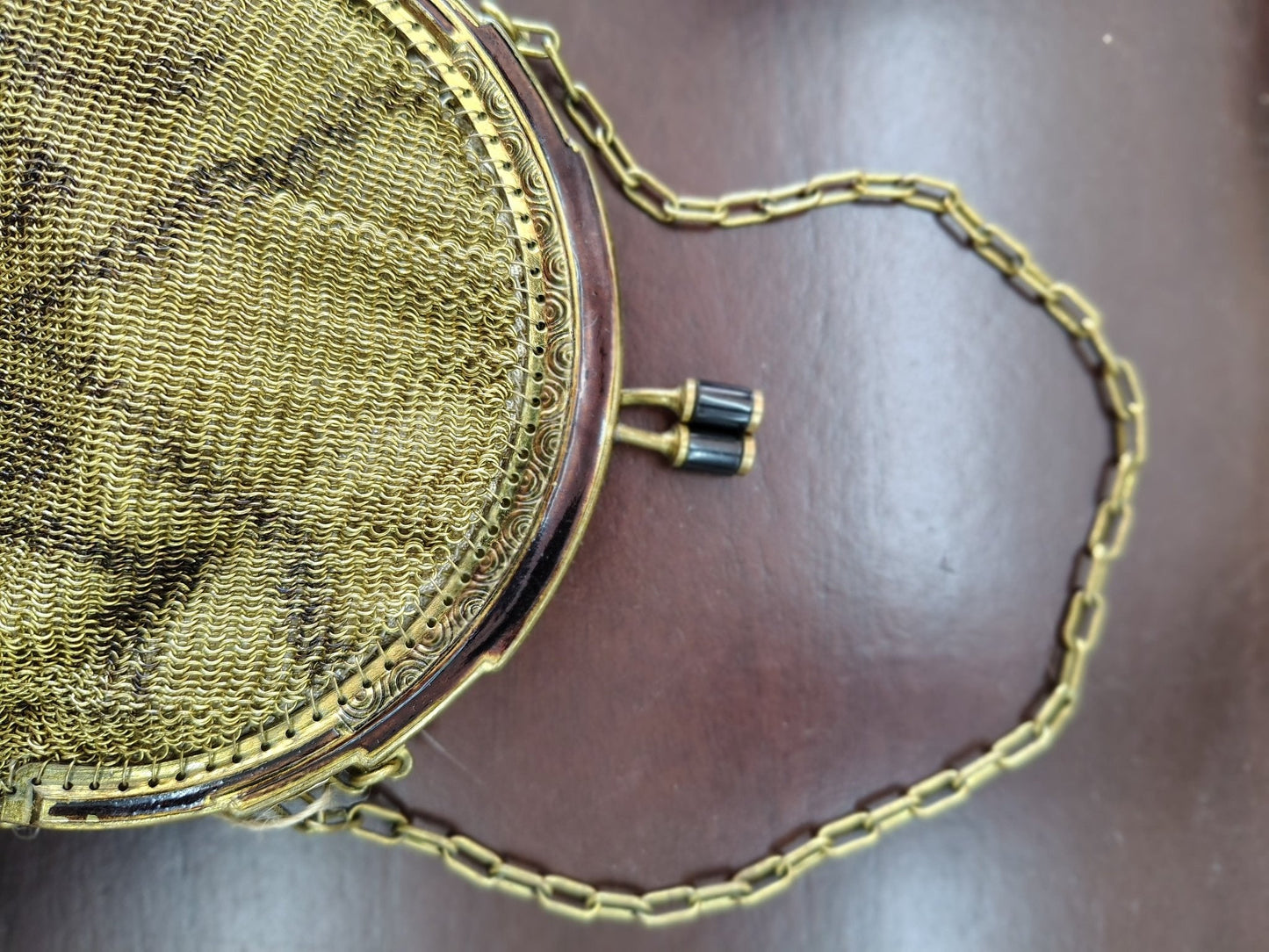 Vintage Germany Gold Link Mesh Purse, Dresden Handbag with Kissing Clasp - Loom Vintage