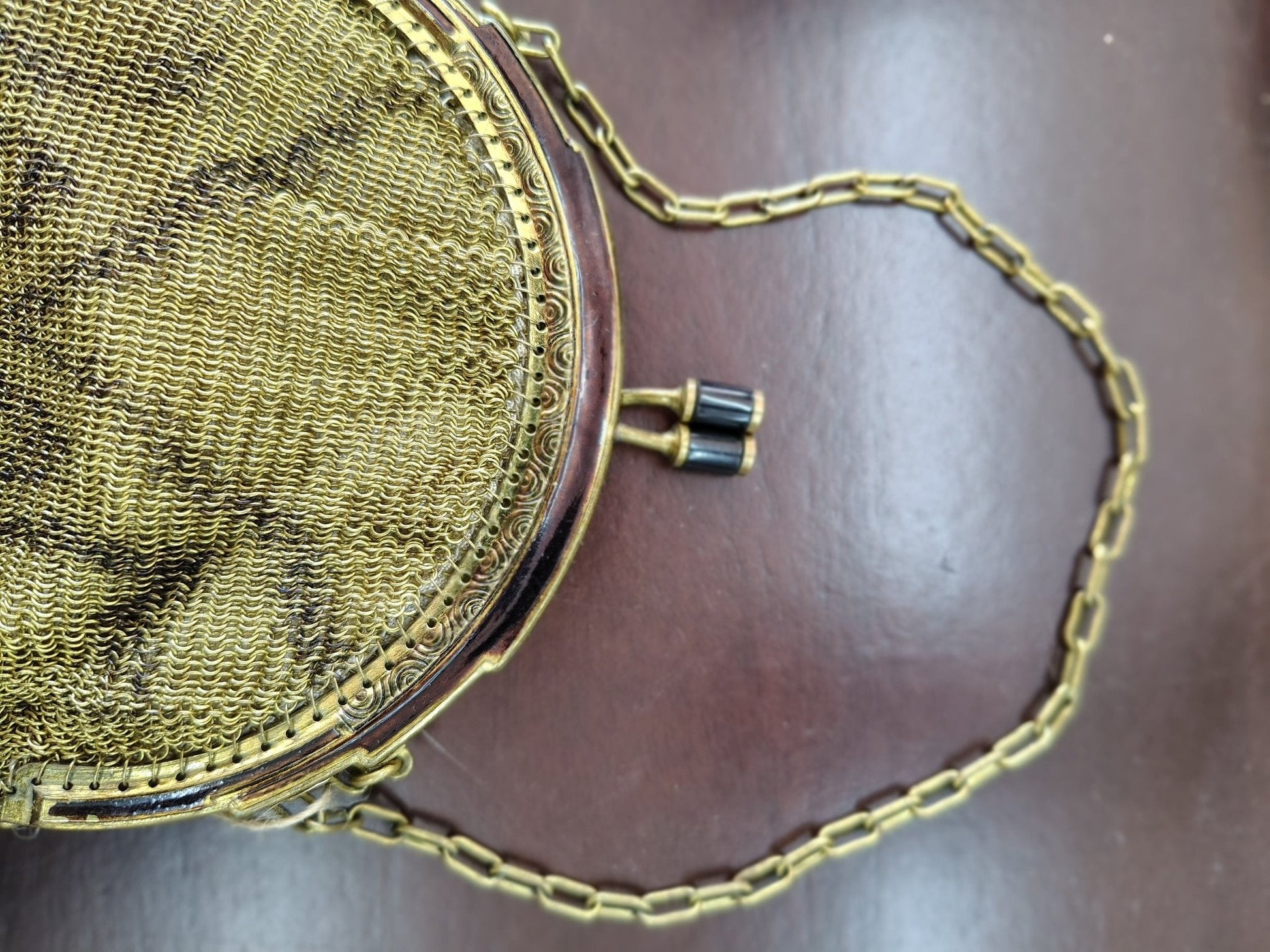 Vintage Germany Gold Link Mesh Purse, Dresden Handbag with Kissing Clasp - Loom Vintage