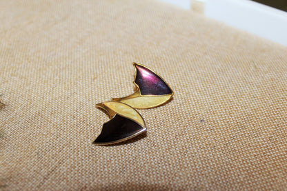Vintage Gold, Beige& Burgundy Triangular Clip - on Earrings, Costume Earrings, 80s, 90s - Loom Vintage