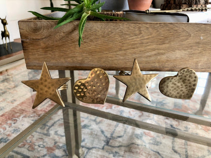 Vintage Gold Brass Hearts & Stars Napkin Rings, Solid Brass Napkin Holders, Set of 4 - Loom Vintage