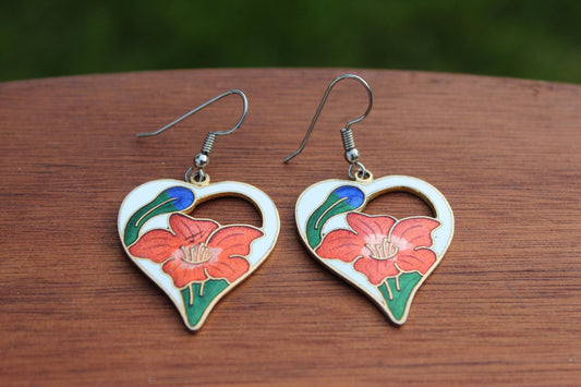 Vintage Gold Floral Enamel Drop Earrings - Loom Vintage
