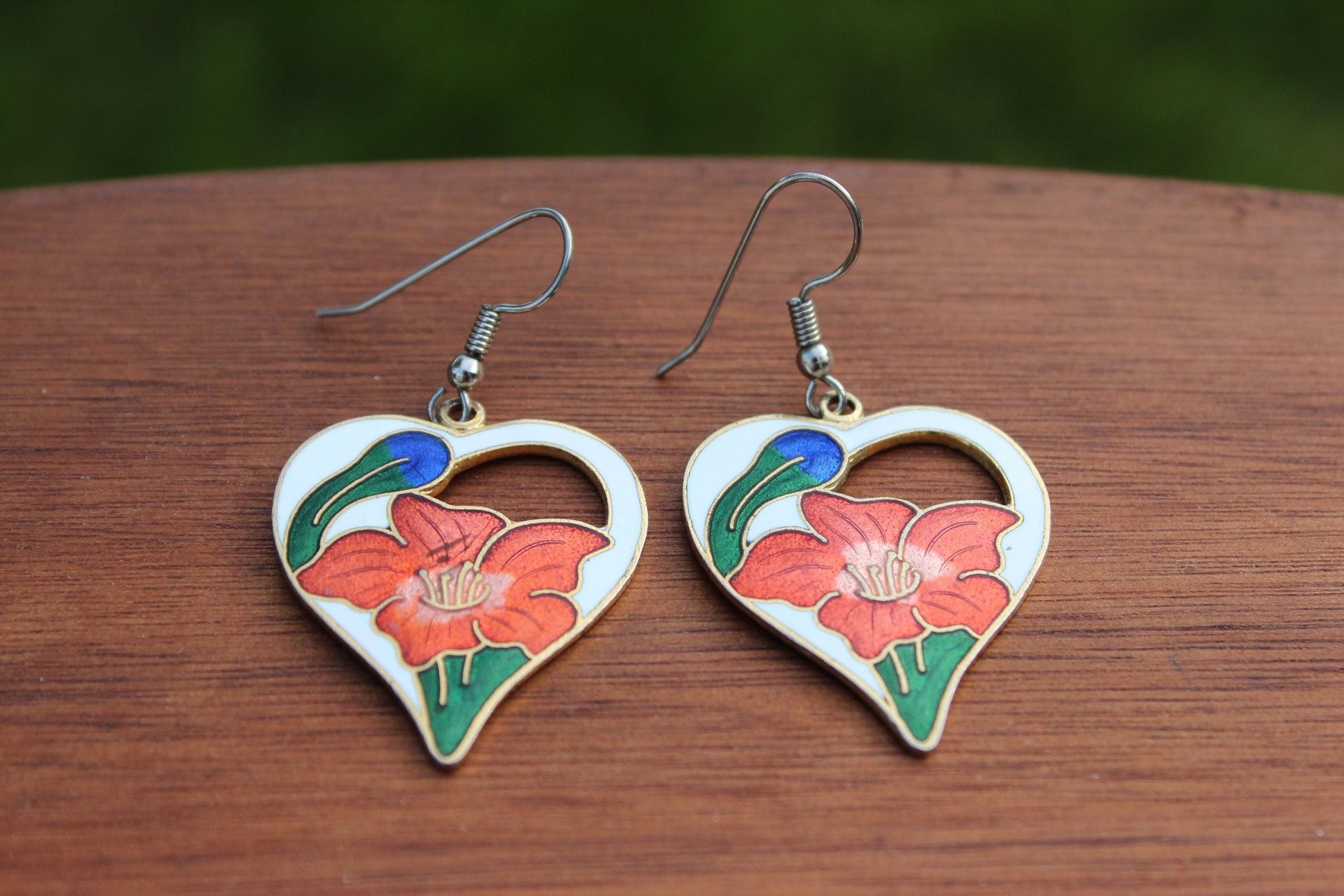 Vintage Gold Floral Enamel Drop Earrings - Loom Vintage