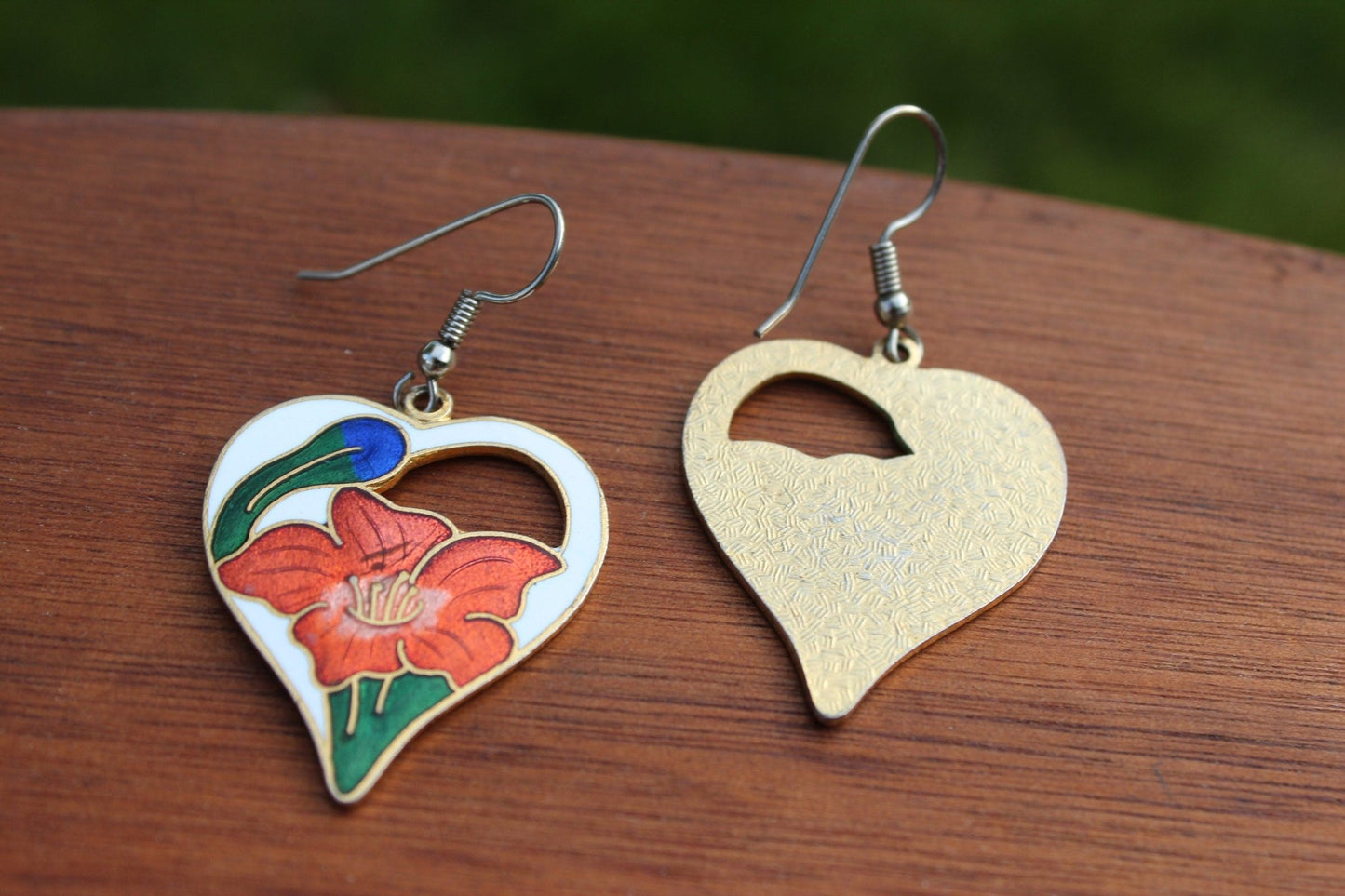 Vintage Gold Floral Enamel Drop Earrings - Loom Vintage