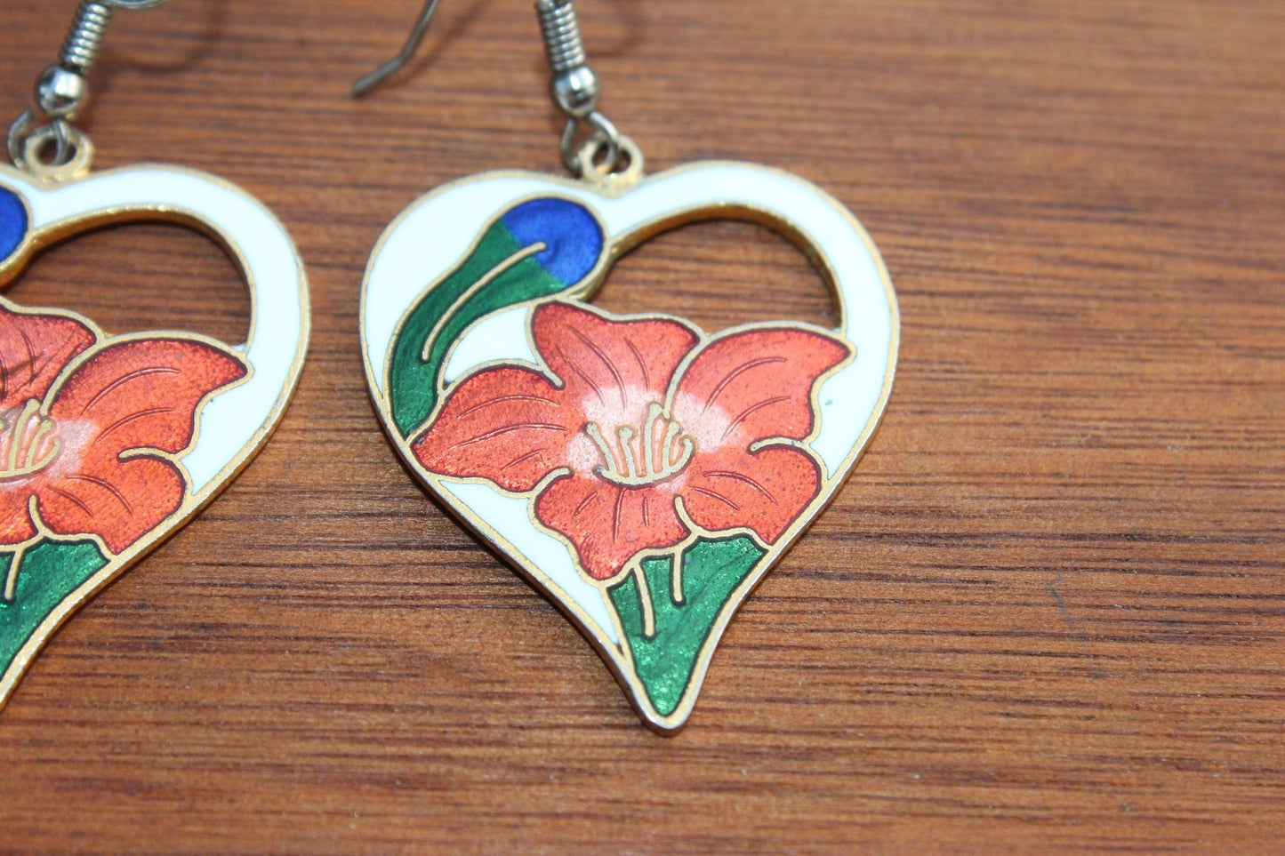 Vintage Gold Floral Enamel Drop Earrings - Loom Vintage