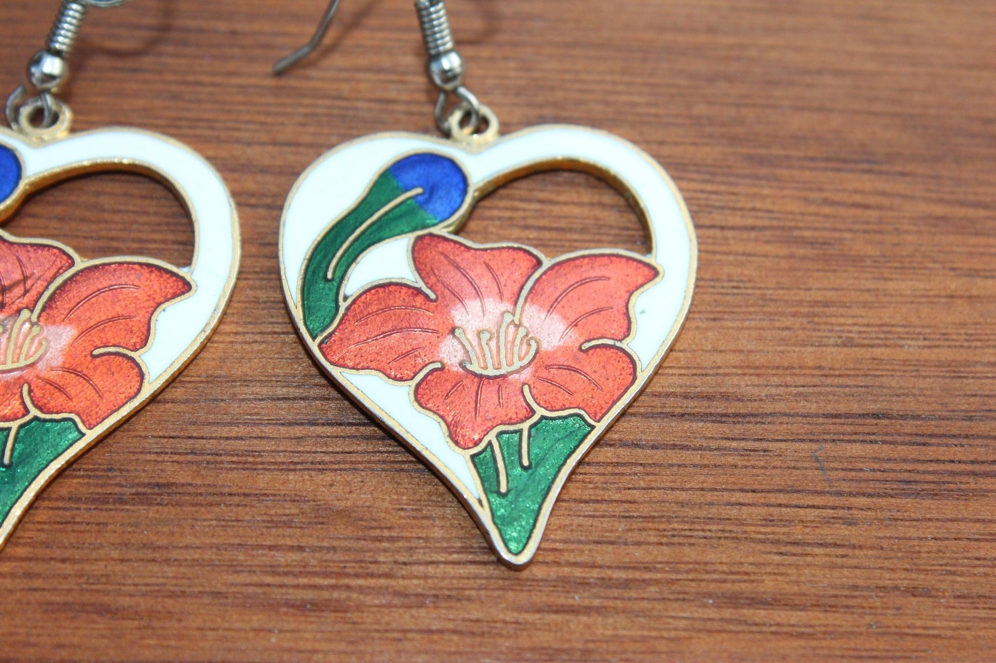 Vintage Gold Floral Enamel Drop Earrings - Loom Vintage