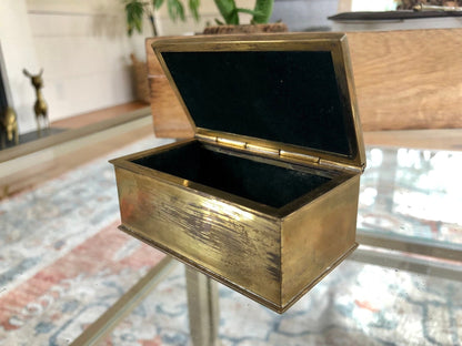 Vintage Gold Plated Silver Jewelry Box with Wood Inlay, Ornate Bird Motif Gold Plated .500 Silver Jewelry Box, Storage Box - Loom Vintage