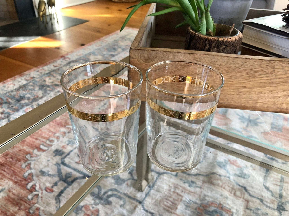 Vintage gold rimmed juice glasses, pair, photo 2 of 10