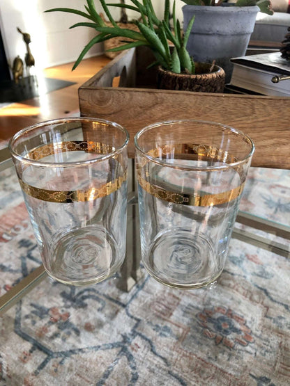 Vintage gold rimmed juice glasses, pair, photo 6 of 10