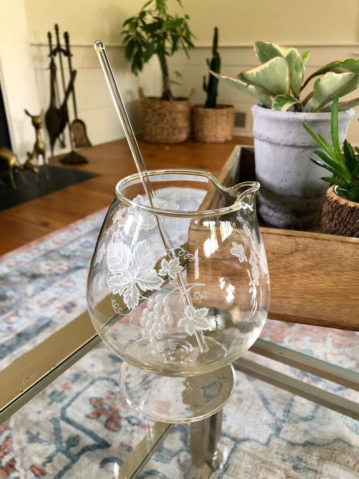 Vintage mid-century grapevine cocktail pitcher set with glass stirrer and 2 glasses, photo 6 of 9