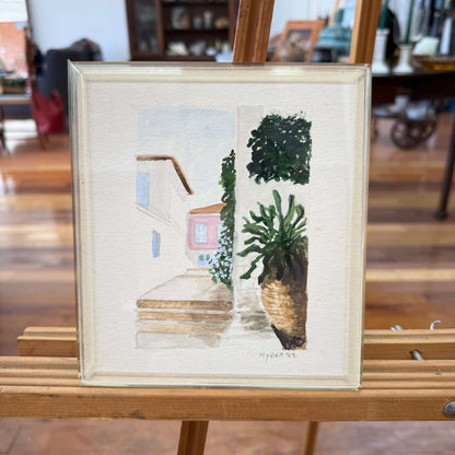 Vintage Greek Watercolor Painting – “Hydra 82” in Acrylic Frame - Loom Vintage
