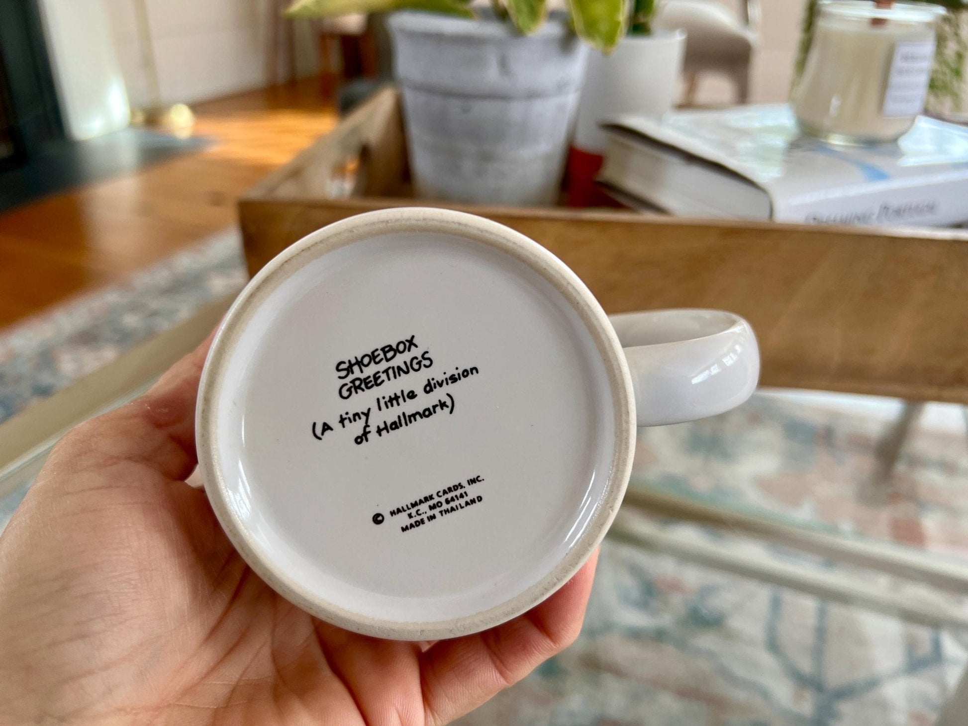 Vintage Hallmark Shoebox Ceramic Coffee Mug, Illustration, "I can't do a thing with my hair. Hell, I can't even find it" - Loom Vintage
