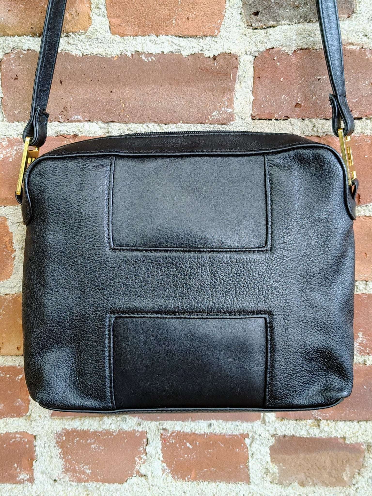 Vintage Halston Black Leather Crossbody Bag – Minimalist Designer Style - Loom Vintage