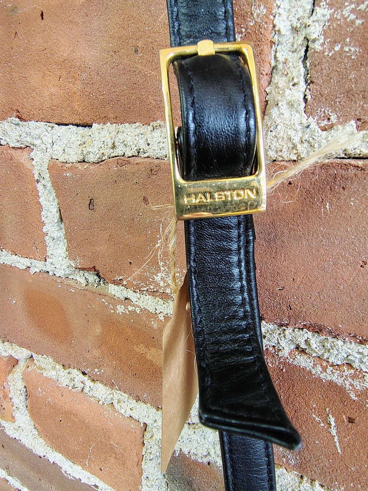 Vintage Halston Black Leather Crossbody Bag – Minimalist Designer Style - Loom Vintage