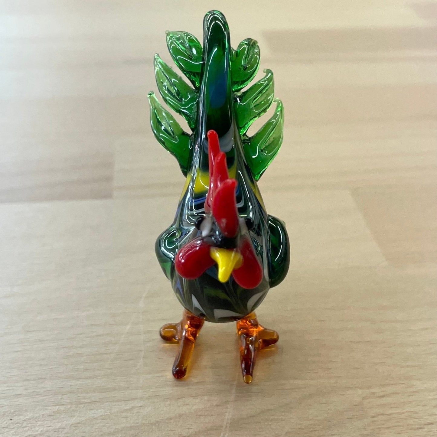 Vintage Hand - Blown Glass Rooster Figurine – Green Swirl, 3” - Loom Vintage