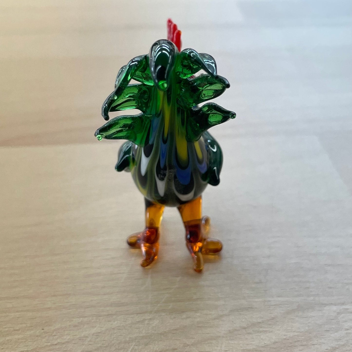 Vintage Hand - Blown Glass Rooster Figurine – Green Swirl, 3” - Loom Vintage