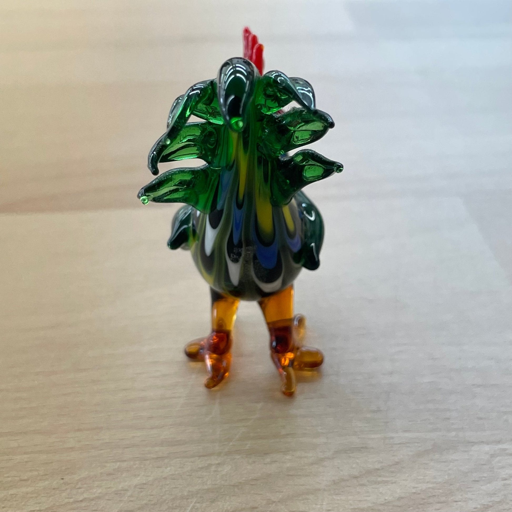 Vintage Hand - Blown Glass Rooster Figurine – Green Swirl, 3” - Loom Vintage