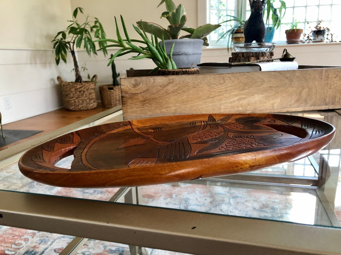 Vintage Hand Carved Wooden Fish Tray Mid - Century Serving Dish - Loom Vintage