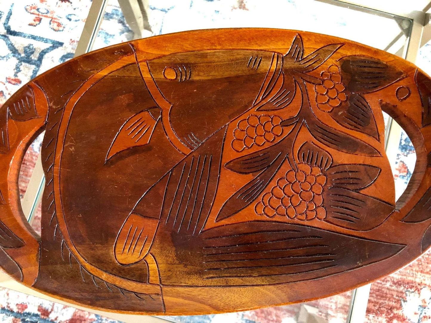 Vintage Hand Carved Wooden Fish Tray Mid - Century Serving Dish - Loom Vintage