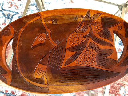 Vintage Hand Carved Wooden Fish Tray Mid - Century Serving Dish - Loom Vintage
