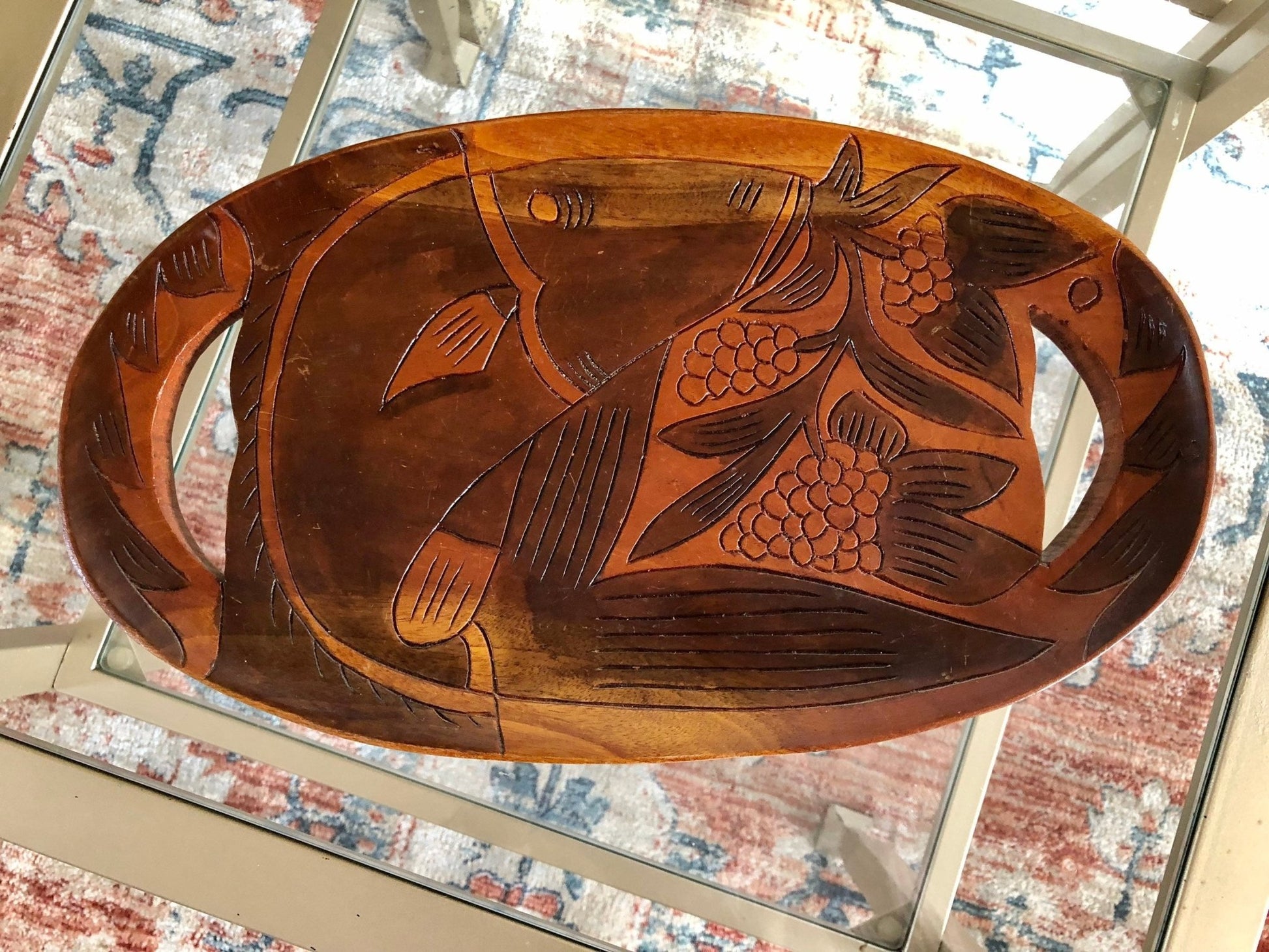 Vintage Hand Carved Wooden Fish Tray Mid - Century Serving Dish - Loom Vintage