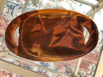 Vintage Hand Carved Wooden Fish Tray Mid - Century Serving Dish - Loom Vintage