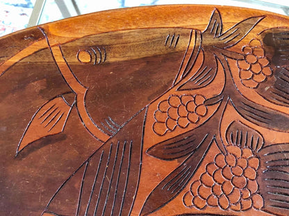 Vintage Hand Carved Wooden Fish Tray Mid - Century Serving Dish - Loom Vintage