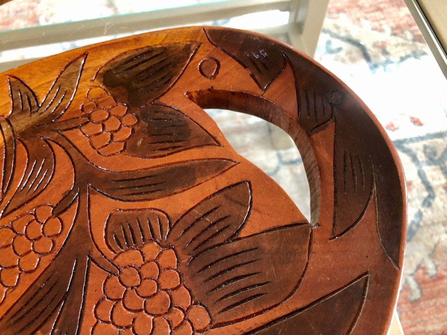 Vintage Hand Carved Wooden Fish Tray Mid - Century Serving Dish - Loom Vintage