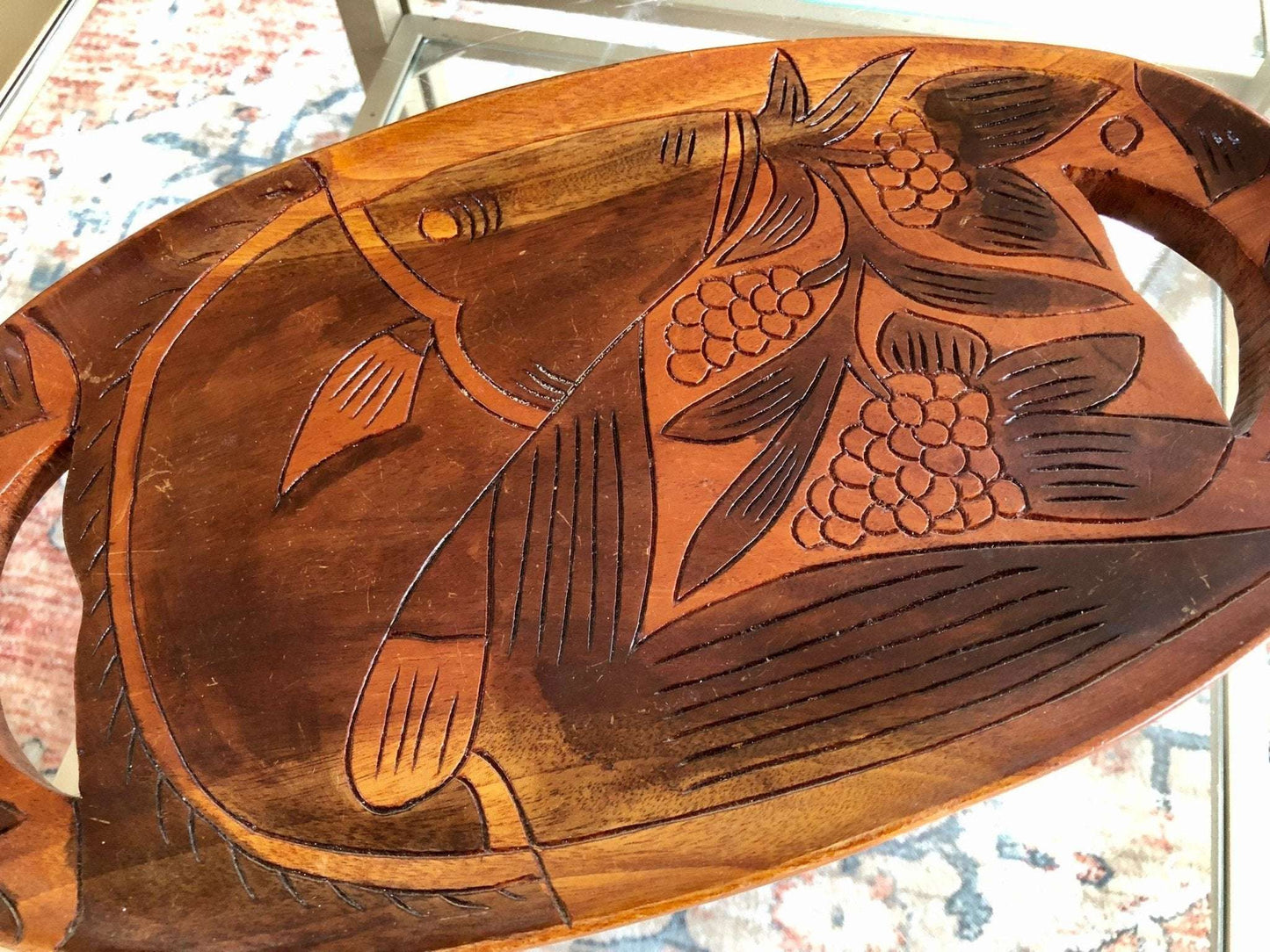 Vintage Hand Carved Wooden Fish Tray Mid - Century Serving Dish - Loom Vintage