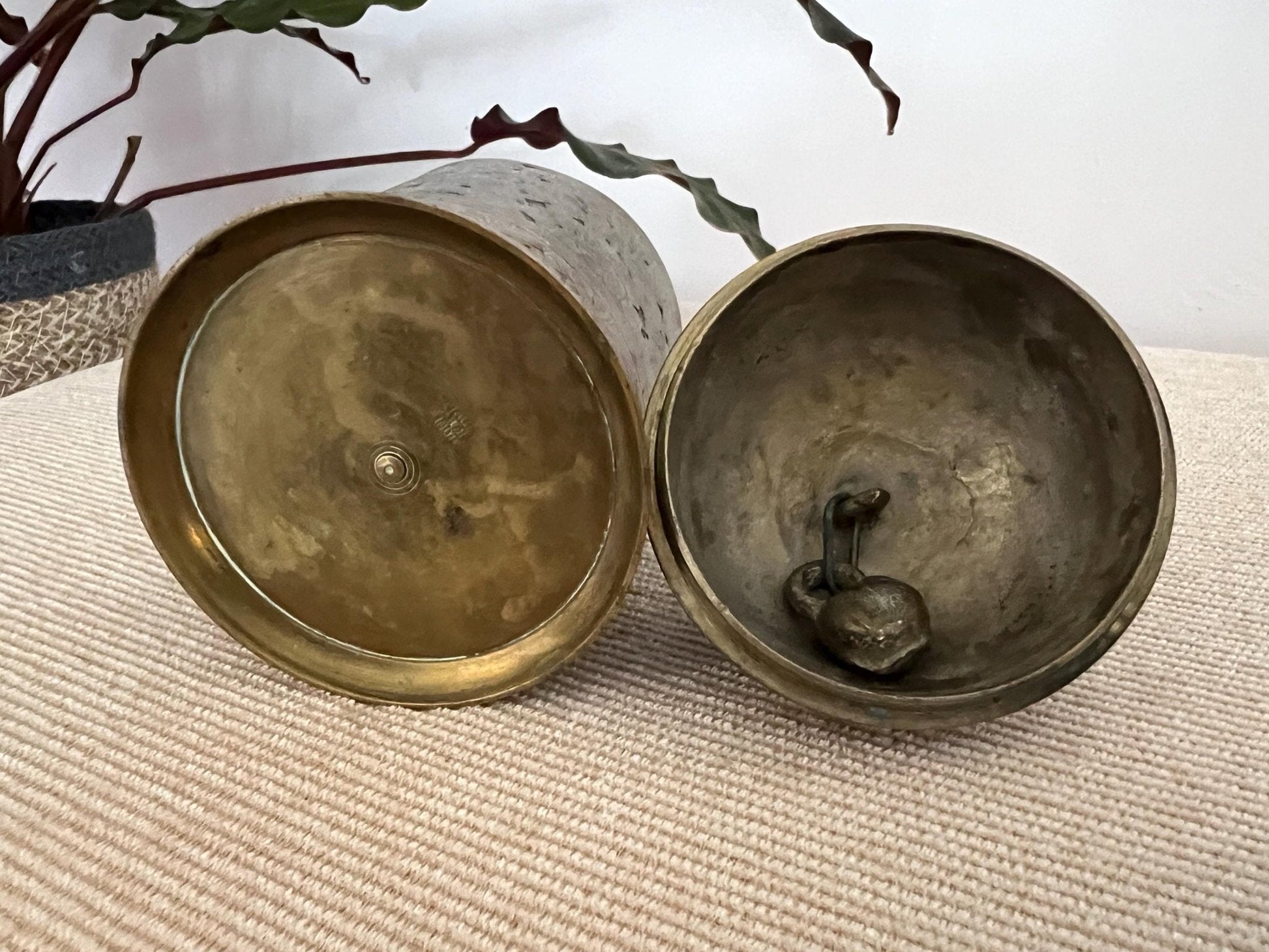Vintage Hand - Etched Solid Brass Lidded Canister Jar - Loom Vintage