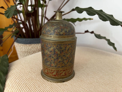 Vintage Hand - Etched Solid Brass Lidded Canister Jar - Loom Vintage