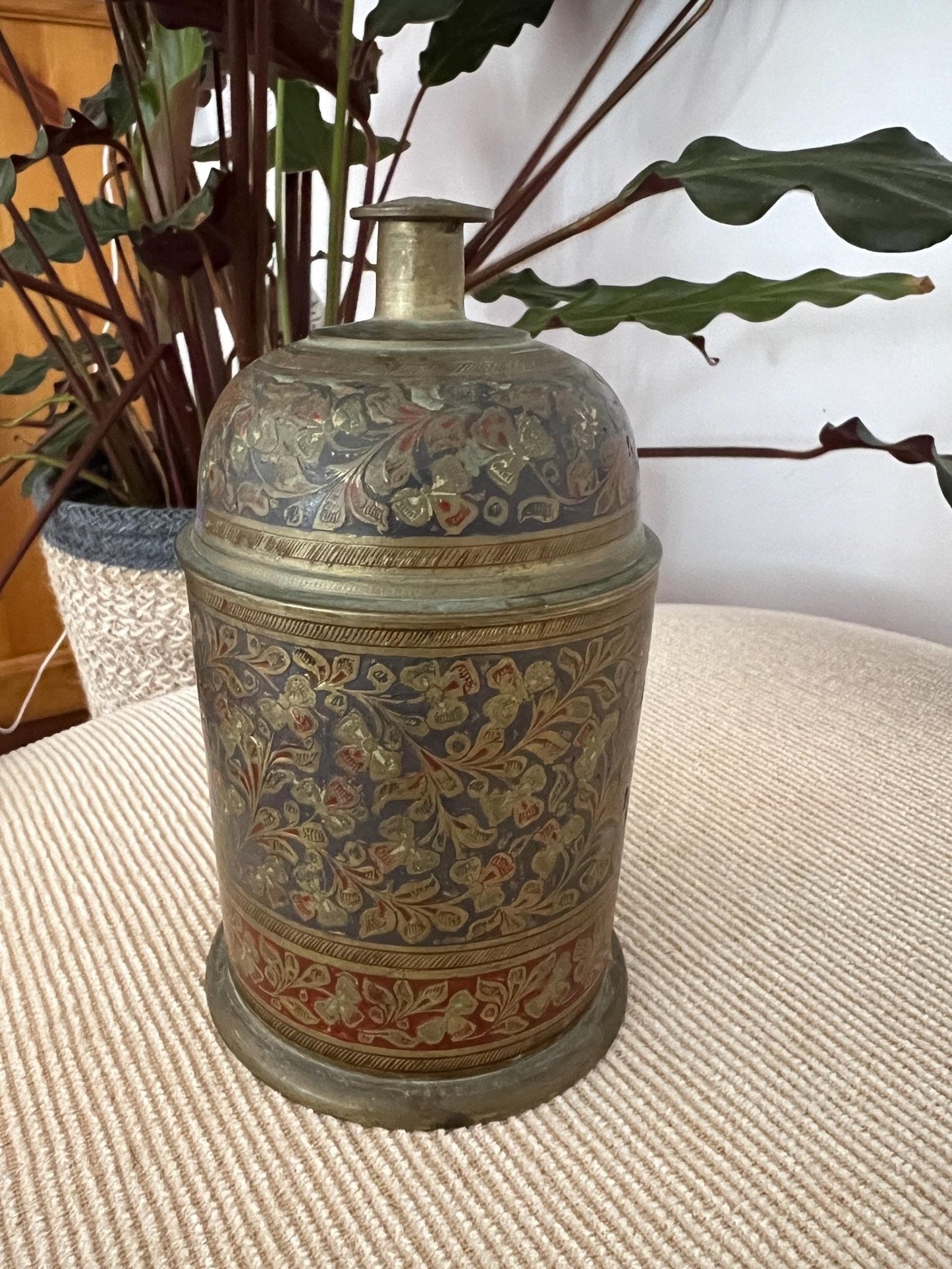 Vintage Hand - Etched Solid Brass Lidded Canister Jar - Loom Vintage
