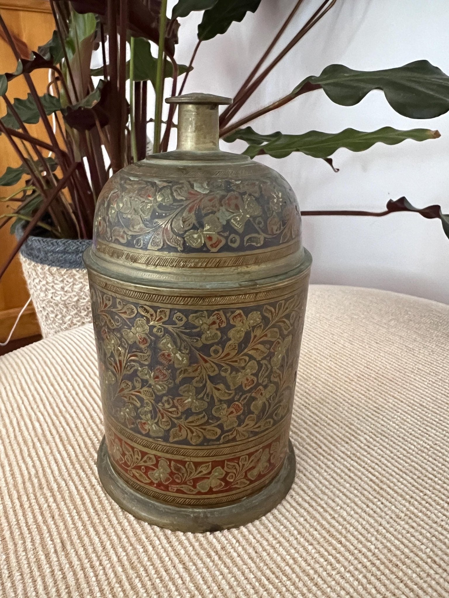 Vintage Hand - Etched Solid Brass Lidded Canister Jar - Loom Vintage