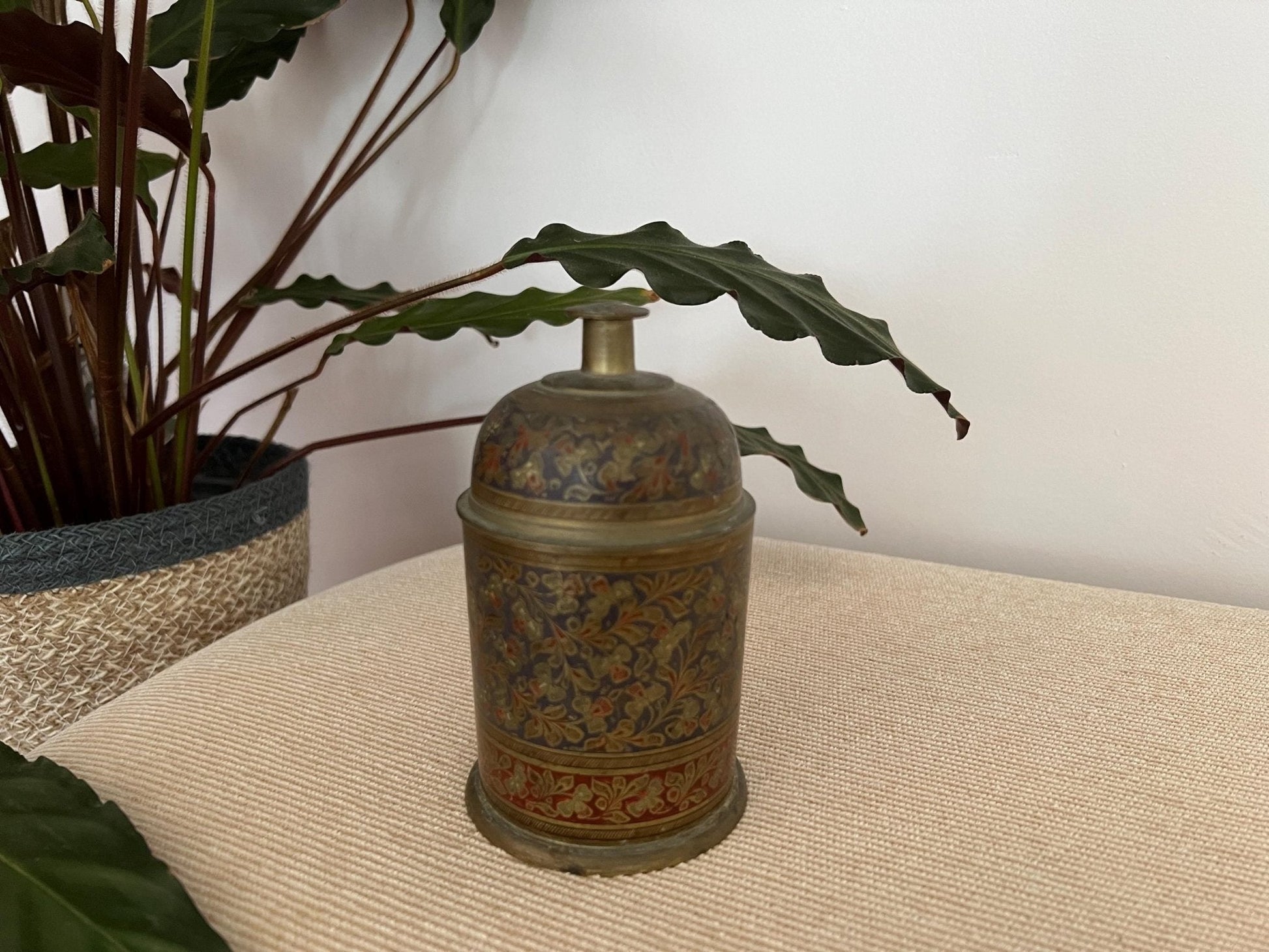 Vintage Hand - Etched Solid Brass Lidded Canister Jar - Loom Vintage