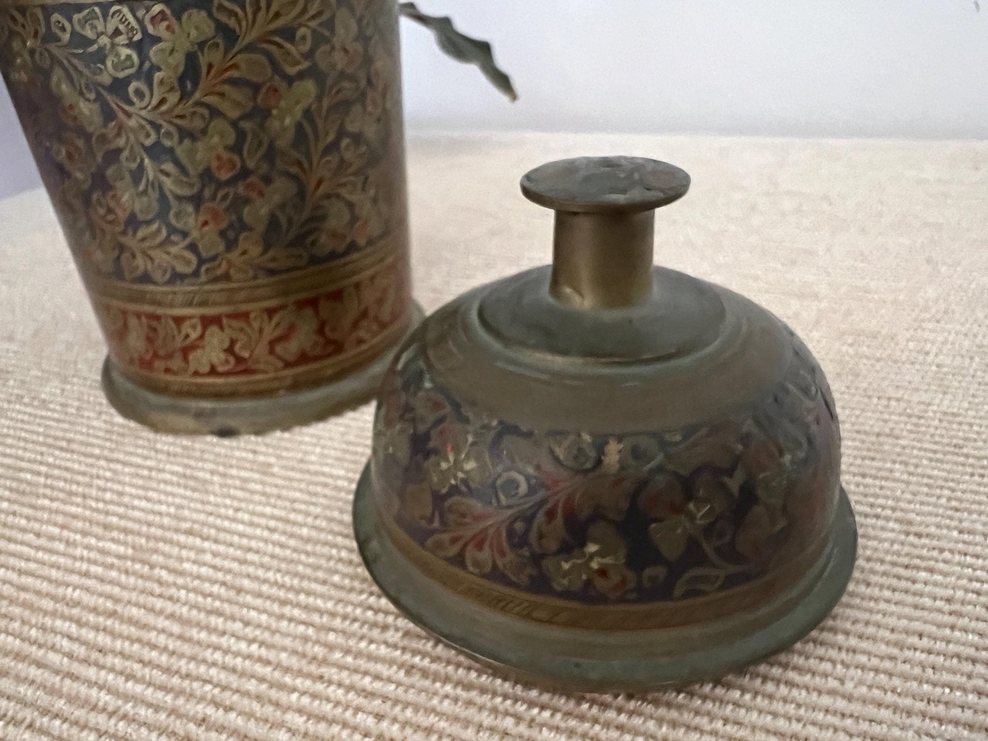 Vintage Hand - Etched Solid Brass Lidded Canister Jar - Loom Vintage
