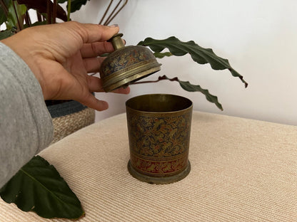 Vintage Hand - Etched Solid Brass Lidded Canister Jar - Loom Vintage